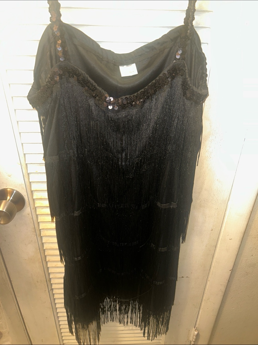 Black Sequin Fringe Slip Midi Dress